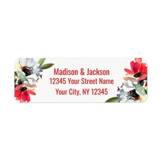 コーラルレッド結婚フローラカップル差出人住所 ラベル (正面)