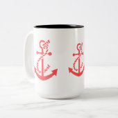 コーラルレッド航海のボートいかり ツートーンマグカップ (正面左)