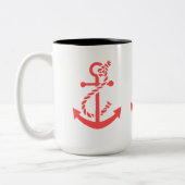 コーラルレッド航海のボートいかり ツートーンマグカップ (左)