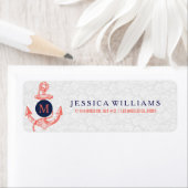 コーラルレッド&ブルー航海のボートいかり ラベル (インサイチュ)