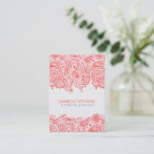 コーラルレッド&ホワイトフローラペイズリーレース 名刺 (スタンド正面)