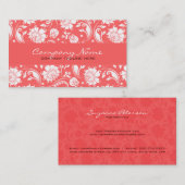 コーラルレッド&ホワイトヴィンテージフローラダム 名刺 (正面/裏面)