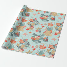 コーラルレッド&ミントビーチ模様