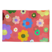 コーラルレッド レトロ Y2K フラワー柄 トロピカル フラワーズ 枕カバー (裏面)