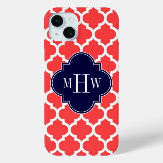 コーラルレッド 白 モロッコ #5 ネイビー 3イニシャルモノグラム Case-Mate iPhoneケース (裏面)