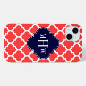 コーラルレッド 白 モロッコ #5 ネイビー 3イニシャルモノグラム Case-Mate iPhoneケース (裏面 (横))