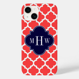 コーラルレッド 白 モロッコ #5 ネイビー 3イニシャル モノグラム Case-Mate iPhone 14ケース