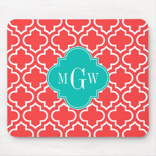 コーラルレッドWHTモロッコ#6ティール（緑がかった色）名モノグラム マウスパッド (正面)