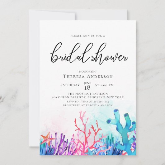 コーラルレ鮮やかーフブライダルシャワー 招待状 (正面)