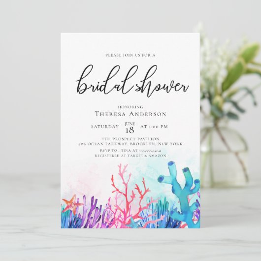 コーラルレ鮮やかーフブライダルシャワー 招待状 (スタンド正面)