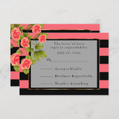 コーラルローズオンコーラルアンドブラックストライプス 出欠カード (正面/裏面)