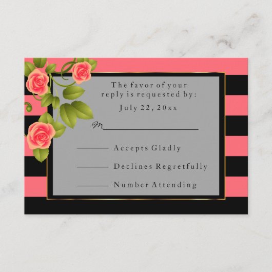 コーラルローズオンコーラルアンドブラックストライプス 出欠カード (正面)