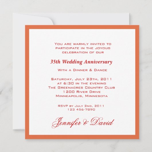 コーラルローズ 結婚記念日 招待状 (裏面)