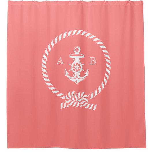 コーラルロ航海のープおよびいかりモノグラム シャワーカーテン (正面)