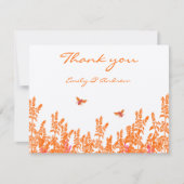 コーラルワイルドフラワーロマンチックのまわりにウェディングRSVP サンキューカード (正面)