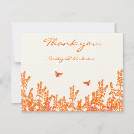 コーラルワイルドフラワーロマンチックのまわりにウェディングRSVP サンキューカード