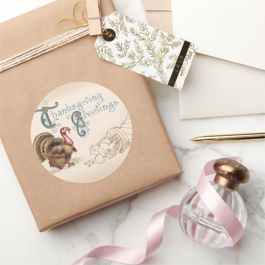 コーラルヴィンテージポストカード感謝祭トルコのシール ラウンドシール (ギフト)