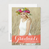 コーラル名門私立校風のウォーターのカラーオーバーレイ写真の卒業 案内ポストカード (正面/裏面)