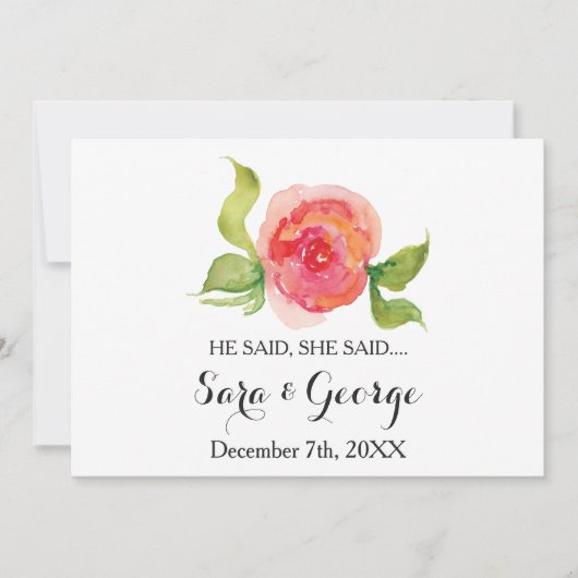 コーラル彼は、彼女はブライダルシャワーのゲームカードを言った 招待状 (正面)