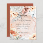 コーラル手頃フラワーズ結婚式招待状 (正面/裏面)