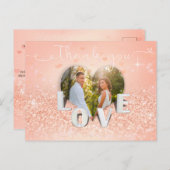 コーラル折り畳みハート結婚写真 – サンキューカード ポストカード (正面/裏面)