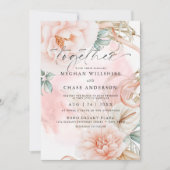 コーラル淡い色のバラウォーターカラーブーケ招待状 招待状 (正面)
