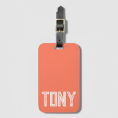 コーラル無地の名前をカスタムするモノグラム ラゲッジタグ (正面縦)