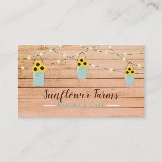 コーラル素朴ウッドライトズ&メイソンジャールサンフラワー 名刺 (正面)