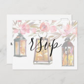 コーラル素朴バラ金ゴールドランタンフローラRSVP インビテーションポストカード (正面/裏面)