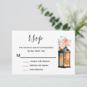 コーラル素朴バラ金ゴールドランタンフローラRSVP 出欠カード (スタンド正面)