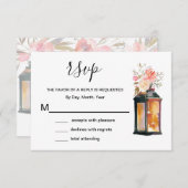 コーラル素朴バラ金ゴールドランタンフローラRSVP 出欠カード (正面/裏面)