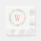 コーラル素朴ピンクとグリーンフローラリース結婚ズ 縁ありカクテルナプキン (正面)