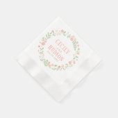 コーラル素朴ピンクとグリーンフローラリース結婚ズ 縁ありカクテルナプキン (角)