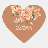 コーラル素朴ピーチ花カップケーキトッパー ハートシール (正面)