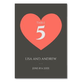 コーラル結婚ハート テーブルナンバー