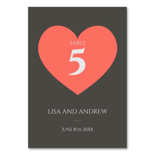 コーラル結婚ハート テーブルナンバー (正面)