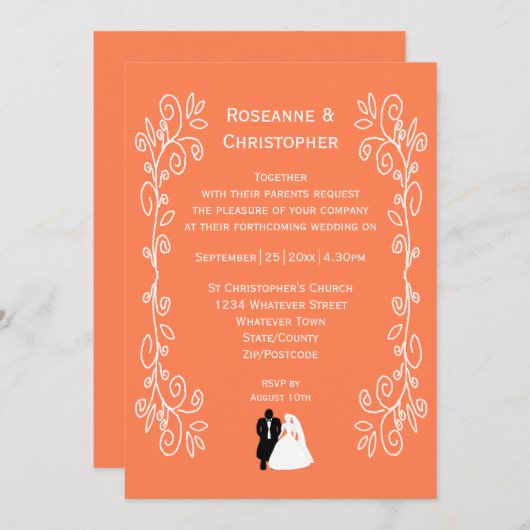 コーラル結婚式招待状新郎新婦デザイン 招待状 (正面/裏面)