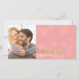 コーラル結婚金ゴールドの写真の愛と感謝していありがとう サンキューカード