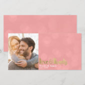 コーラル結婚金ゴールドの写真の愛と感謝していありがとう サンキューカード (正面/裏面)