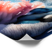 コーラル絵画リーフピンクの水彩画 ポスター (角)