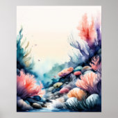 コーラル絵画リーフピンクの水彩画 ポスター (正面)