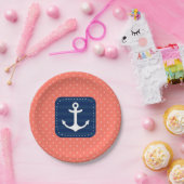 コーラル航海の水玉模様パターンネイビーブルーいかり ペーパープレート (パーティー)