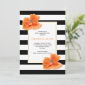 コーラル色のポピー ブラックホワイトのウェディングエンゲージメントパーティー 招待状 (スタンド正面)