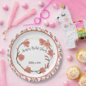 コーラル色のマグノリアの花が咲き誇るブライダルシャワー ペーパープレート (パーティー)