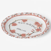 コーラル色のマグノリアの花が咲き誇るブライダルシャワー ペーパープレート (アングル)