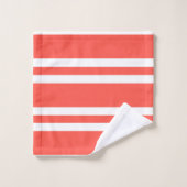 コーラル赤と白ストライプ バスタオルセット (ウォッシュタオル)