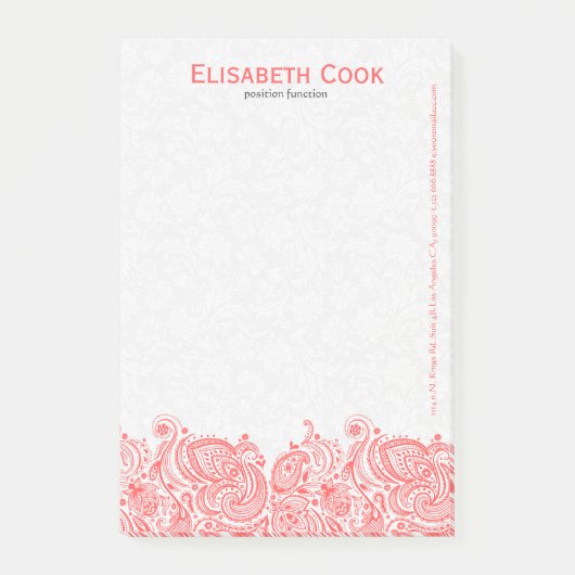 コーラル赤と白ヴィンテージフローラレース ポストイット (正面)