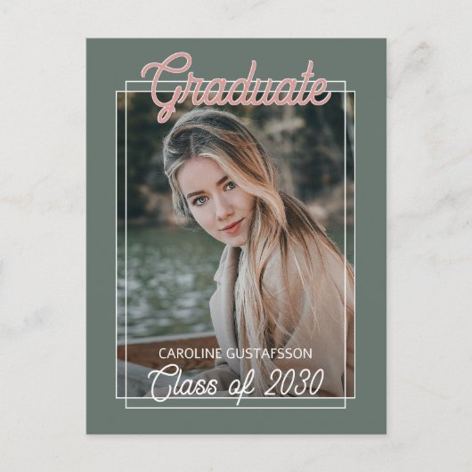 コーラル赤面レッドセージ緑の卒業発表 ポストカード (正面)