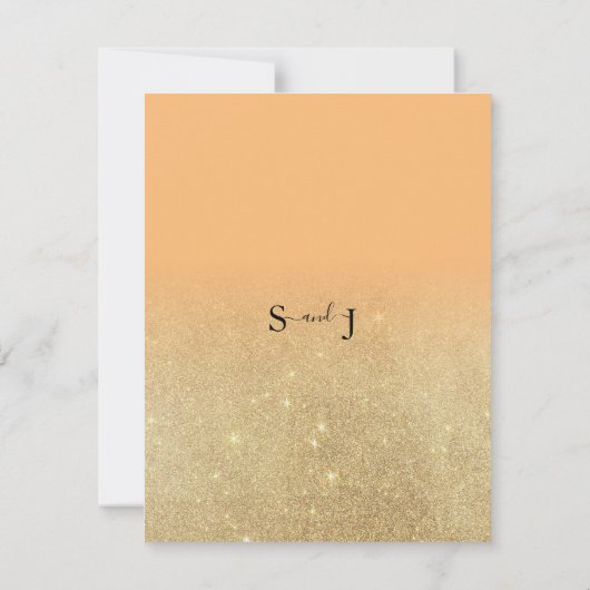 コーラル金ゴールドグリッターグラデーション黒結婚文字 招待状 (裏面)