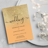 コーラル金ゴールドグリッターグラデーション黒結婚文字 招待状